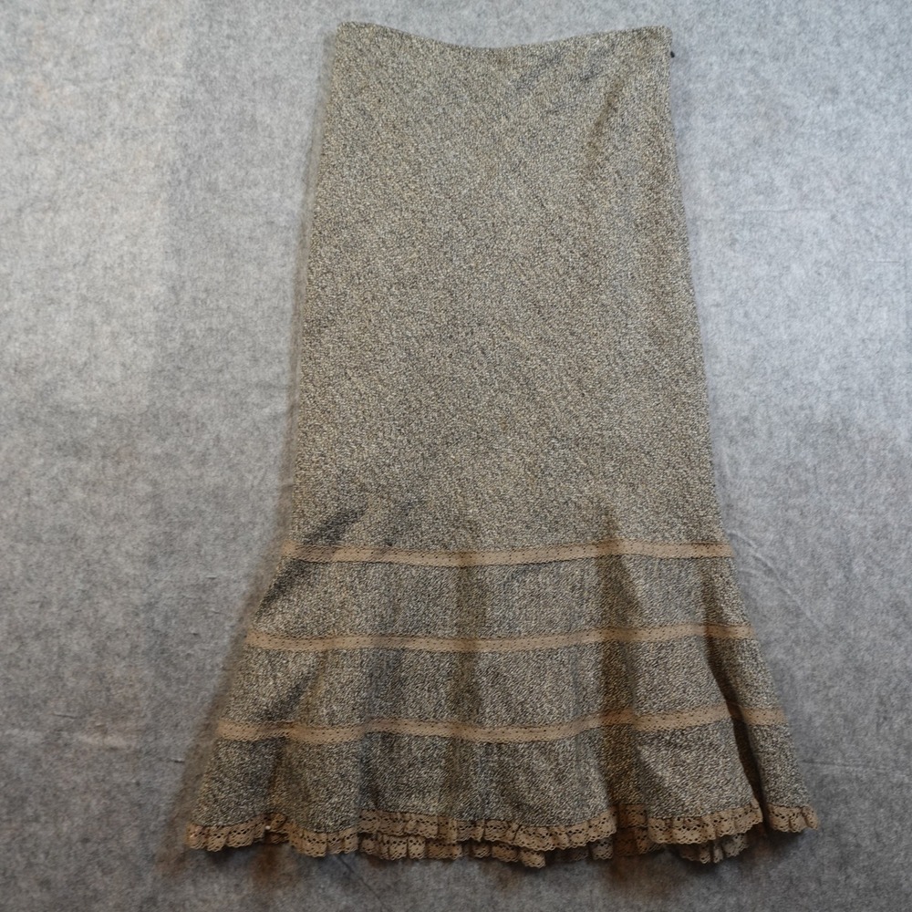 Vintage Express Skirt Womens 5 / 6 Brown Midi Wool Blend Speckled‎ Fluted Hem